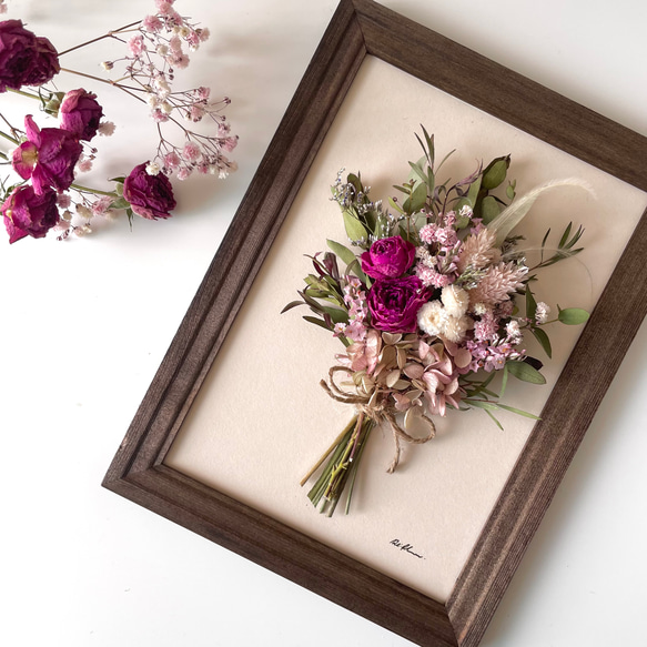 Antique pink bouquet frame #9 ブーケフレーム　フレームブーケ　額縁入りブーケ 2枚目の画像