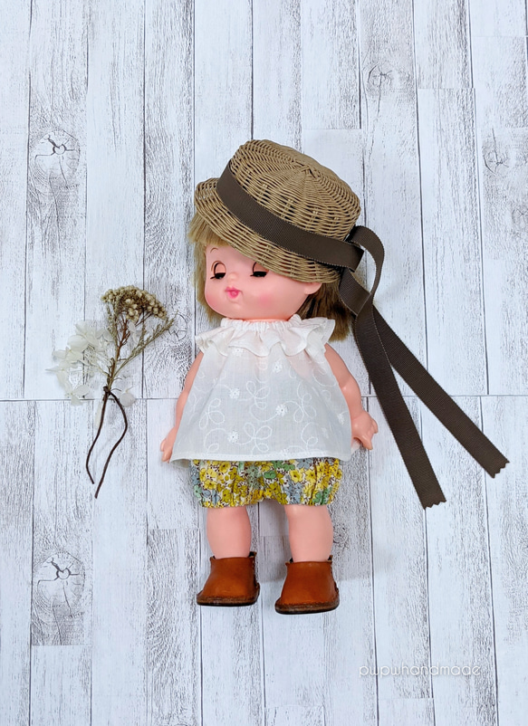 オーダー停止中】ハンドメイド メルちゃん カンカン帽 麦わら帽子