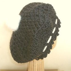 送料無料　かぎ針編み　玉編みベレー帽 2枚目の画像