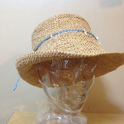 ラフィア風帽子５６レディスMブルー 3枚目の画像