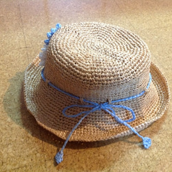 ラフィア風帽子５６レディスMブルー 5枚目の画像