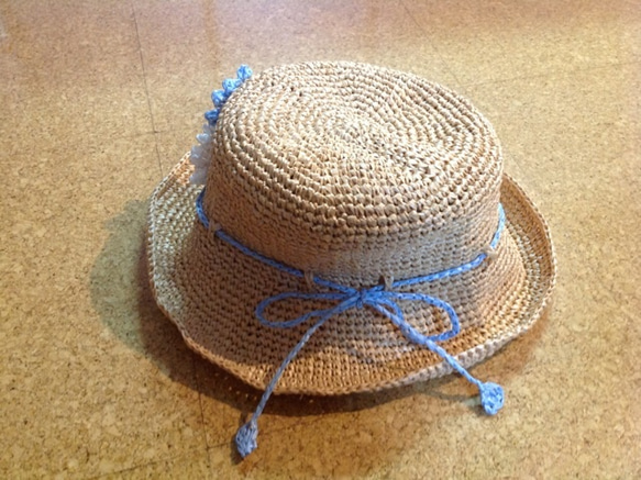 ラフィア風帽子５６レディスMブルー 5枚目の画像