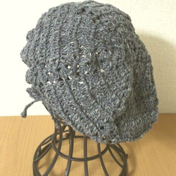 麻綿糸のベレー帽　グレー 1枚目の画像