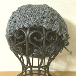 麻綿糸のベレー帽　グレー 3枚目の画像