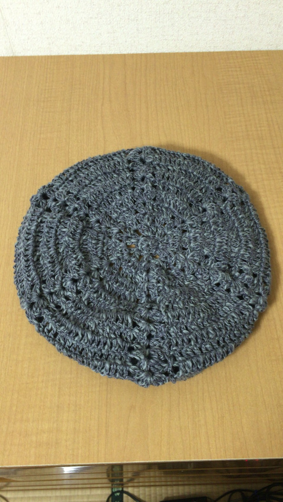 麻綿糸のベレー帽　グレー 4枚目の画像