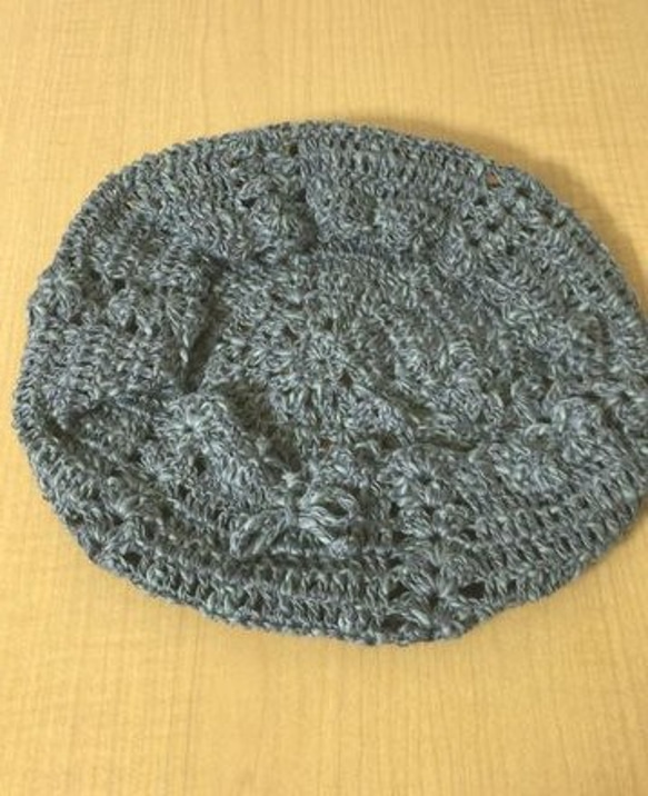 麻綿糸のベレー帽　グレー 5枚目の画像