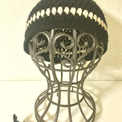 とんがりニット帽 M　黒×ライトベージュ(6563) 2枚目の画像