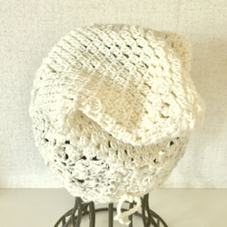 モチーフ編み　トンガリニット帽　オフホワイト　(695) 5枚目の画像