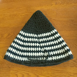 トンガリニット帽　ブラック×オフホワイト　　（6911） 4枚目の画像