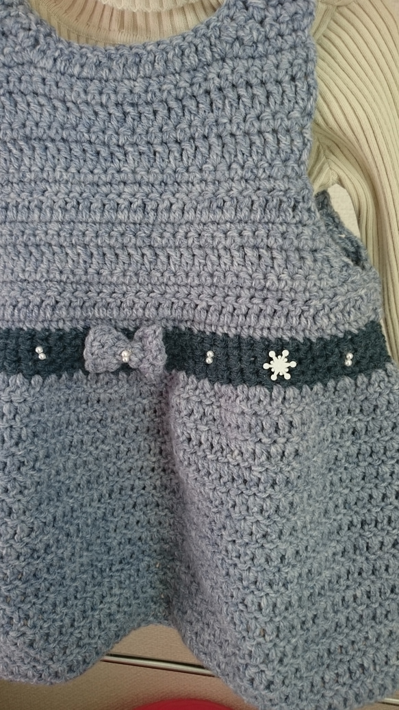 冬でも暖か★清楚な手編みニットワンピース 3枚目の画像
