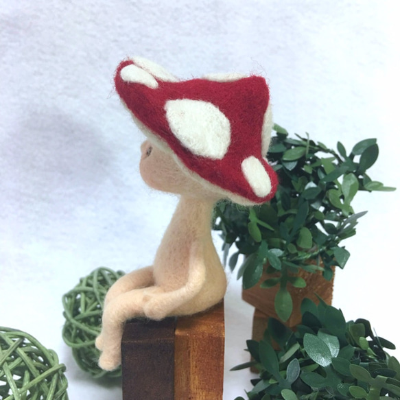 羊毛フェルト「キノコさん(赤)」 2枚目の画像
