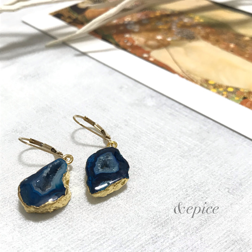 14kgfドゥルージーアゲートの一粒ピアス ピアス（フック・チェーン