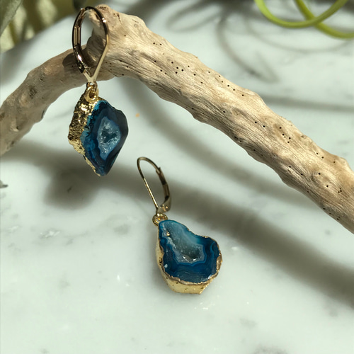 14kgfドゥルージーアゲートの一粒ピアス ピアス（フック・チェーン