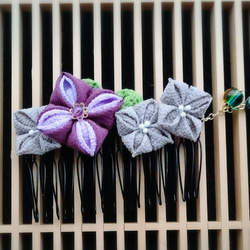 【送料無料】秋色紫陽花のコーム つまみ細工 3枚目の画像