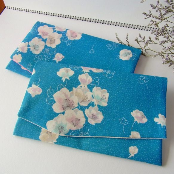 ターコイズブルーの花柄着物袱紗 3枚目の画像
