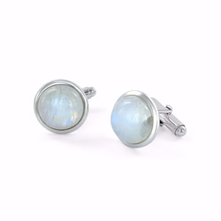 天然月光石 925銀K袖扣 Natural Moonstone Sterling Silver Cufflinks 第1張的照片