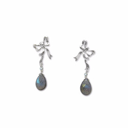 天然拉長石925銀蝴蝶結耳環  Natural Labradorite Sterling Silver Earrings 第1張的照片