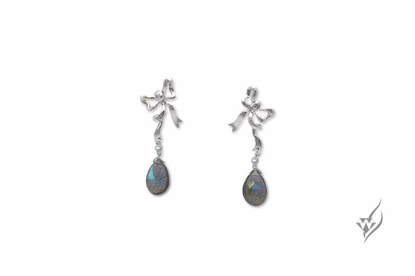 天然拉長石925銀蝴蝶結耳環  Natural Labradorite Sterling Silver Earrings 第1張的照片