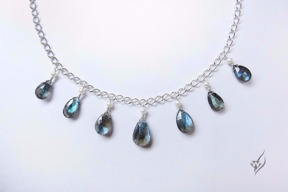 天然拉長石 925銀項鍊 Natural Labradorite Sterling Silver Necklace 第3張的照片