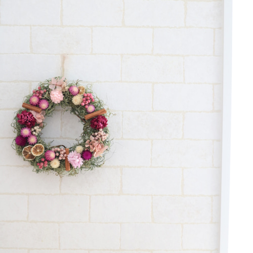 千日紅リースS プリザーブドフラワー&ドライフラワー壁掛け飾り リース