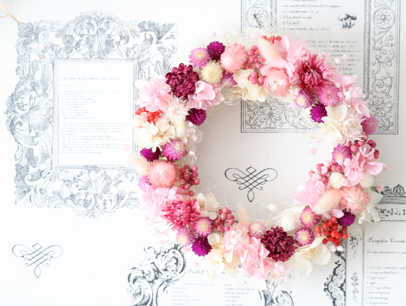 ポポラスと小花と千日紅のナチュラルリース* *ラッピング無料 壁掛け インテリア ポポラスと千日紅のPOPなハーフリース* * ラッピング無料 壁掛け