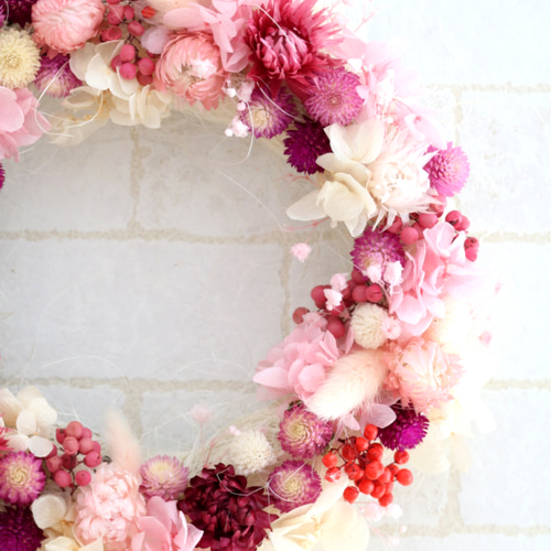 秋の旬花 千日紅ピンクラブリーリース プリザーブドフラワー&ドライ