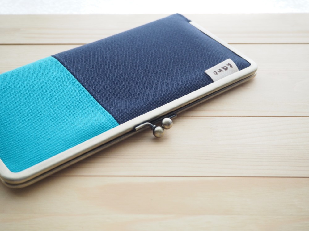 がま口長財布。【帆布生地バイカラー】