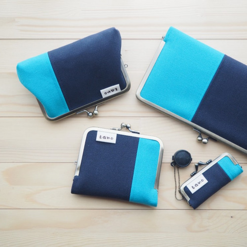 帆布バイカラー・コンパクトがま口財布。 その他ミニ財布