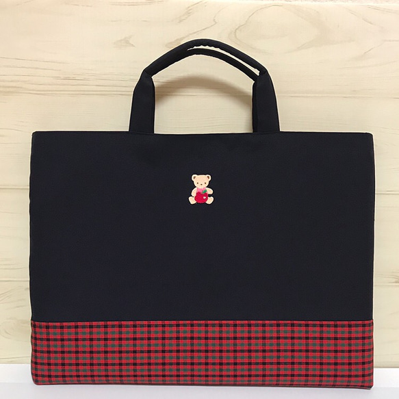⭐️ ファミリアワッペン × 赤チェック レッスンバッグ レッスンバッグ