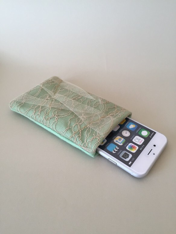 iPhone6 case.  beige-lace+tulle fabric 5枚目の画像