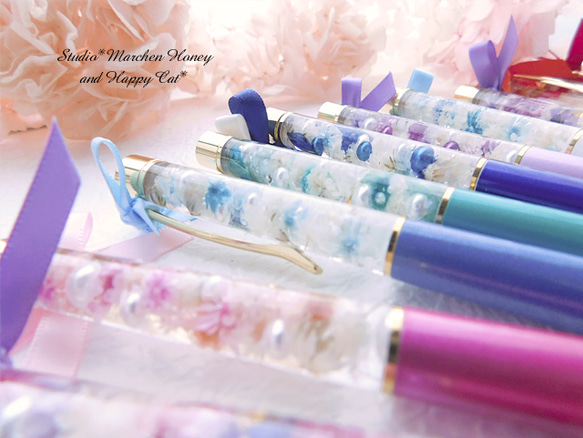 【ハーバリウムボールペン】*Shiny Pen*【シャインブルー】パール入り 2枚目の画像