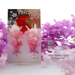 【藤ピアス･イヤリング】*藤の花と雫の耳飾り*【ピンク】 2枚目の画像