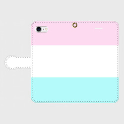 ピンクブルーホワイト　トリプルカラー【iphone/android対応】手帳型スマホケース 2枚目の画像