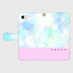 スワロフスキー×水彩風バイカラー【iphone/android対応】手帳型スマホケース 4枚目の画像