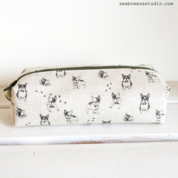 横長ボックスポーチ（フレンチブルドッグ・生成り）　受注制作 3枚目の画像