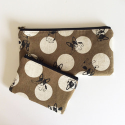 SALE Flat Pouch Set（法國鬥牛犬和圓點棕色） 第1張的照片