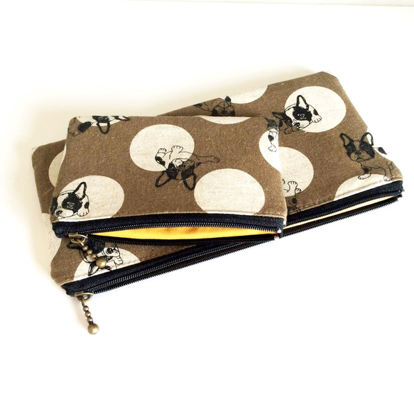 SALE Flat Pouch Set（法國鬥牛犬和圓點棕色） 第2張的照片