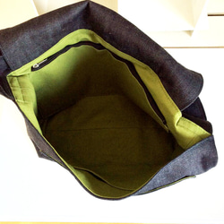 メッセンジャーバッグ　A4サイズ対応（岡山デニム+抹茶内布） 6枚目の画像