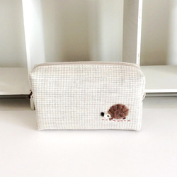 Box Pouch（Small）亞麻千鳥格獵犬和Hornetzu Applique只出售 第1張的照片