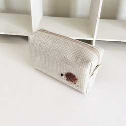 Box Pouch（Small）亞麻千鳥格獵犬和Hornetzu Applique只出售 第2張的照片