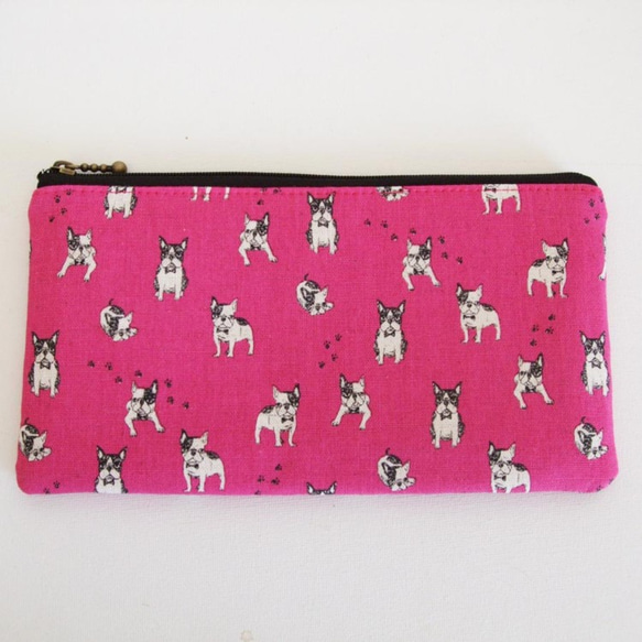 フラットポーチ（フレンチブルドッグ・ピンク） 1枚目の画像