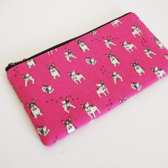 フラットポーチ（フレンチブルドッグ・ピンク） 2枚目の画像