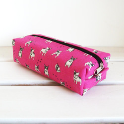 横長ボックスポーチ（フレンチブルドッグ・濃ピンク）　受注制作 1枚目の画像