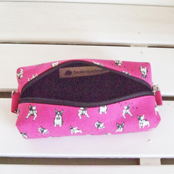 横長ボックスポーチ（フレンチブルドッグ・濃ピンク）　受注制作 4枚目の画像