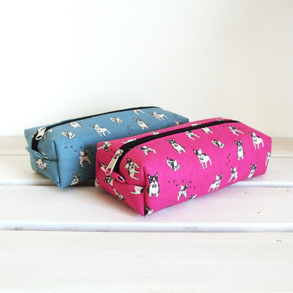 横長ボックスポーチ（フレンチブルドッグ・濃ピンク）　受注制作 5枚目の画像