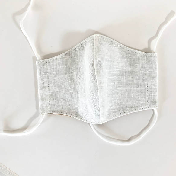 定做的成人立體口罩（歐洲白色亞麻+深米色內層布） 第4張的照片