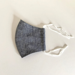薄い仕立ての大人用立体マスク（リネンシャンブレー　ダークネイビー+温州ガーゼ) 3枚目の画像