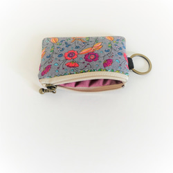 迷你零錢包（粉紅色的花朵，在灰色的背景上） 第3張的照片