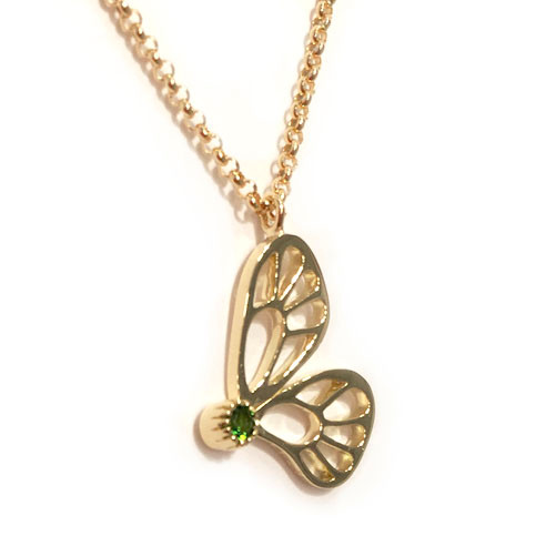 バタフライモチーフ  鮮やかクロムダイオプサイトのネックレス