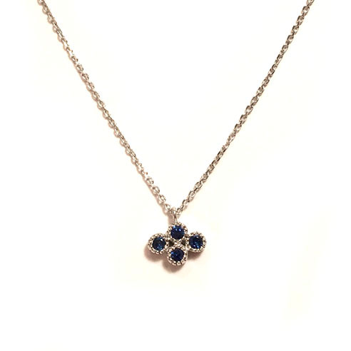 4粒ブルーサファイアのミルグレイン風ネックレス